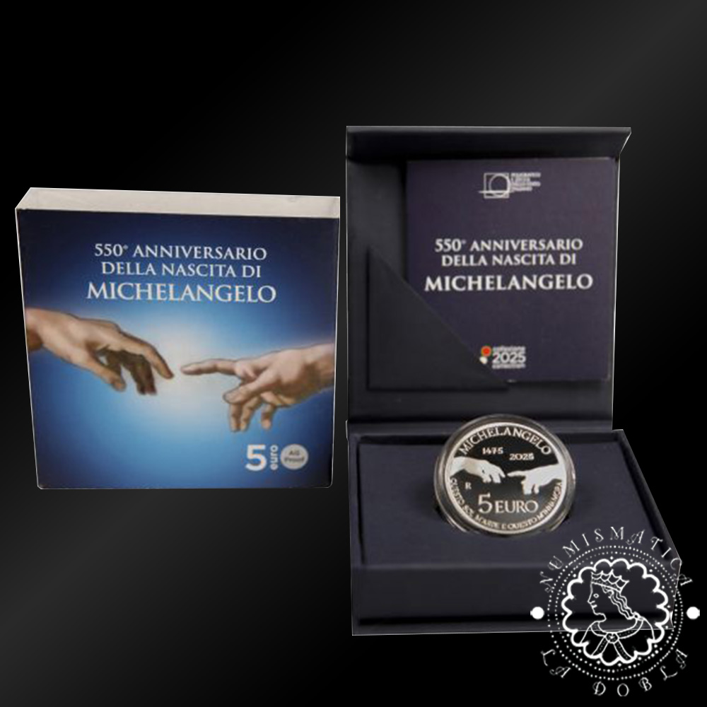 2025 - 5 EURO Plata PROOF - Nacimiento de Michelangelo - ITALIA