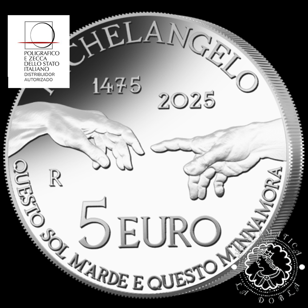 2025 - 5 EURO Plata PROOF - Nacimiento de Michelangelo - ITALIA